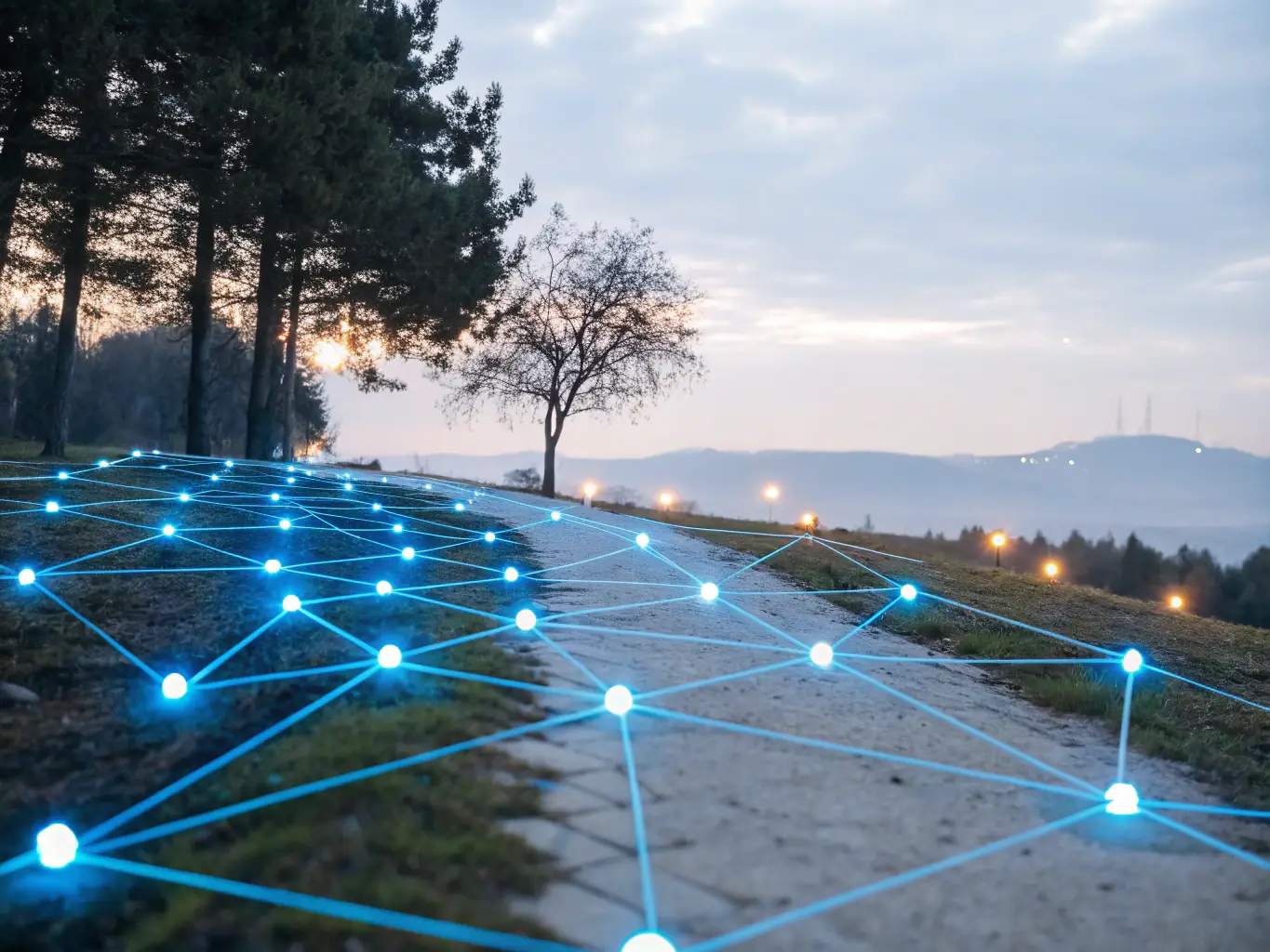 An abstract representation of interconnected nodes and networks, symbolizing the unlimited sharing and reach of the platform.